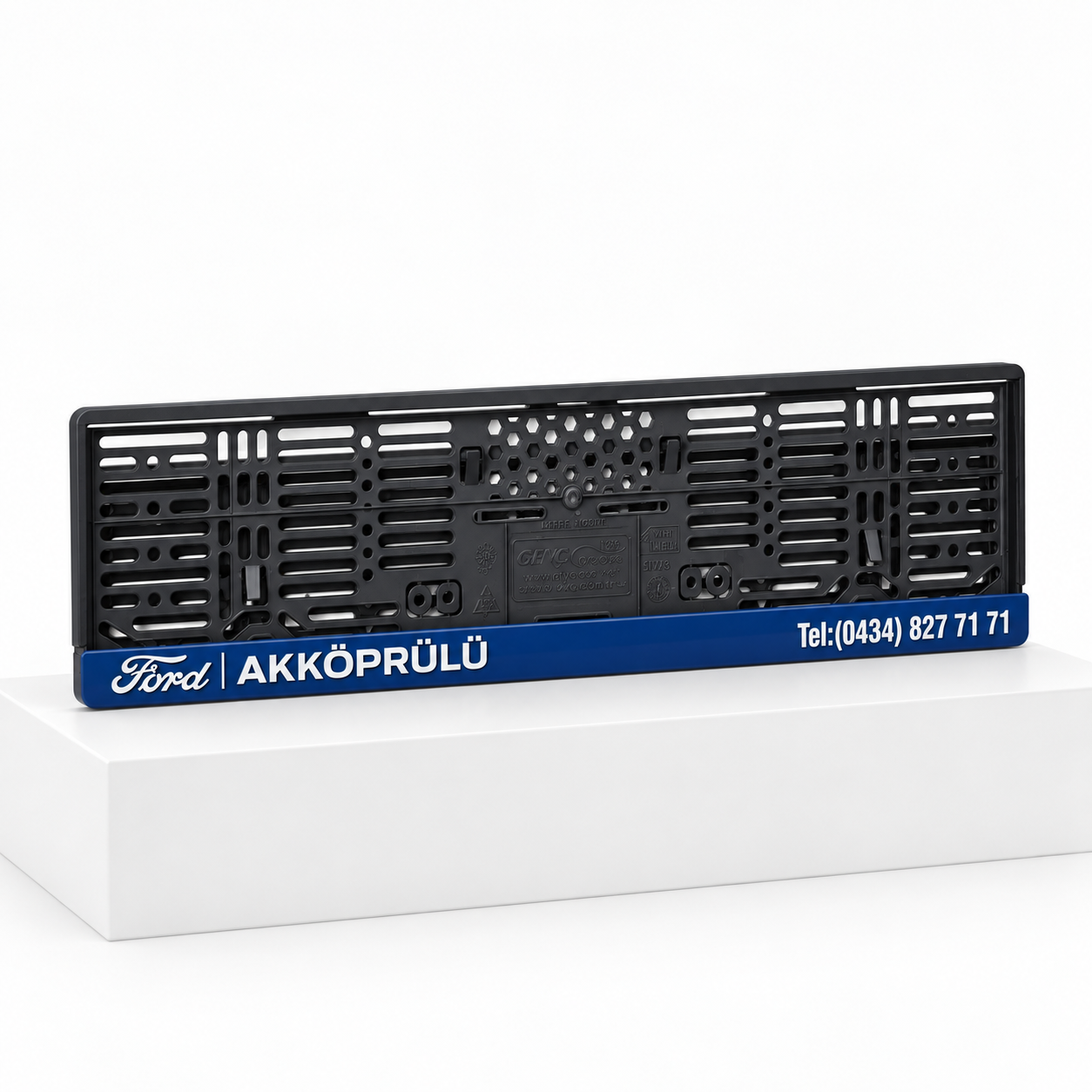 Akköprülü 0434 telefonlu kurumsal baskılı otomobil plakalığı