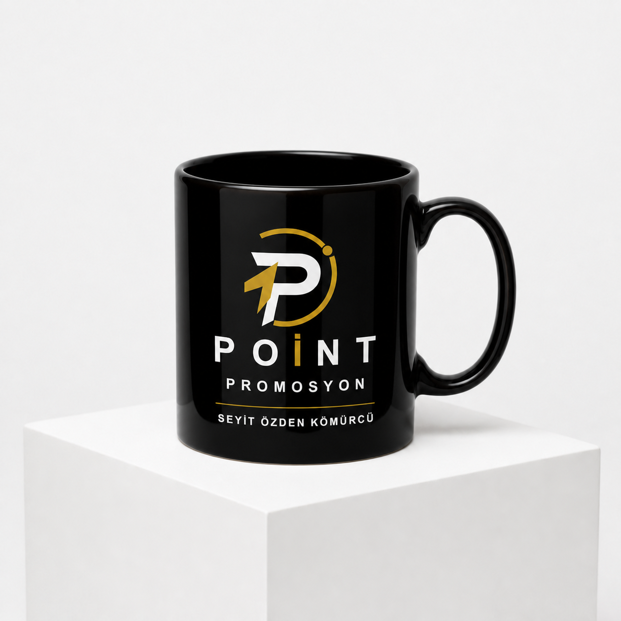 Point Promosyon logolu siyah seramik kupa